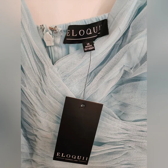 Eloquii Plus Size Puff Sleeve Tulle Romance Midi Dress Stratosphere Baby Blue 16 - Picture 9 of 12